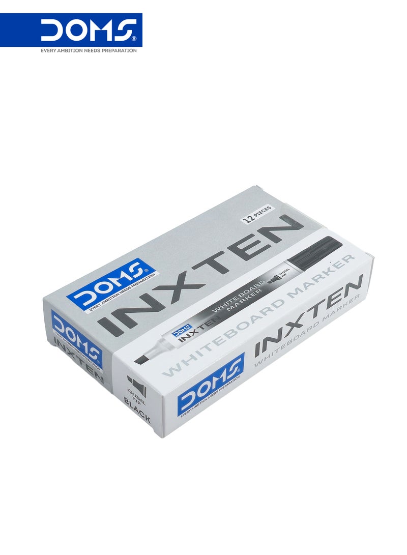 DOMS Whiteboard Marker Pen, Chisel Tip, Black Ink, INXTEN Series, Pack of 12 - Image 2